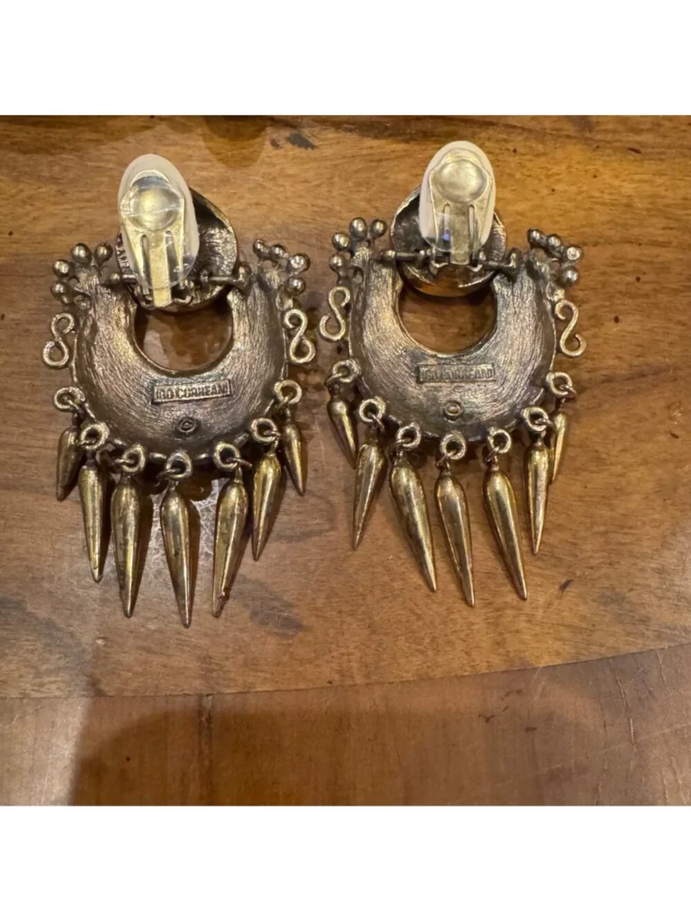 Ugo Correani Enamel Etruscan Door Knocker Fringe Dangle Earrings - Picture 7 of 11